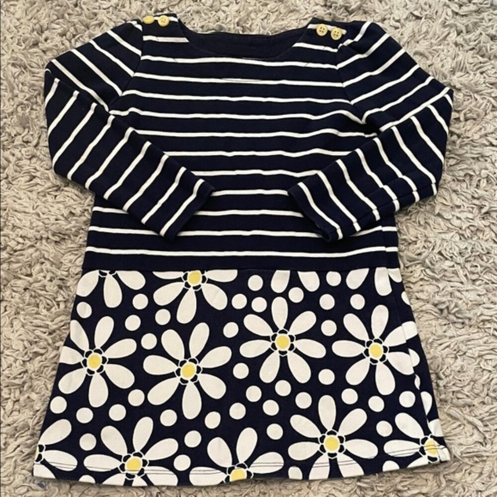 2015 Gymboree “Flower Shower” Navy and White Striped Daisy Dress, Size 5